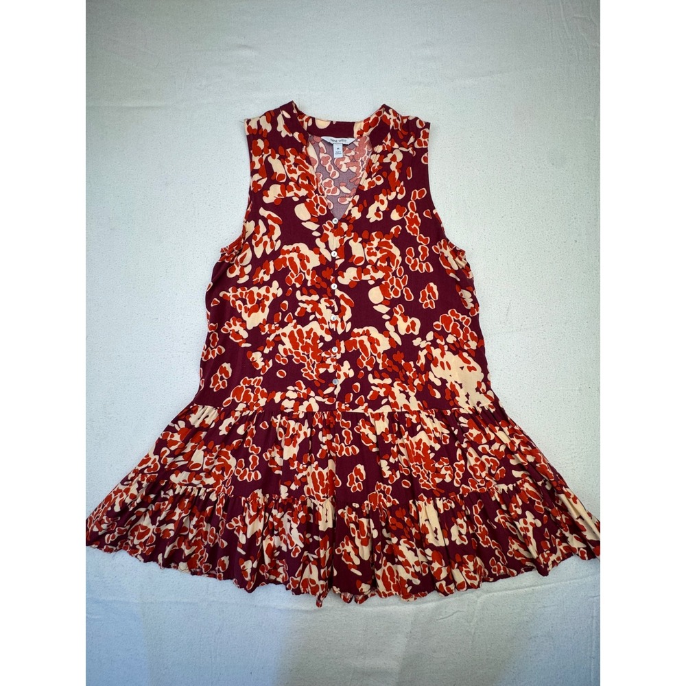 Nine West Peplum‎ Tunic Women Medium Burgundy Orange Floral Sleeveless